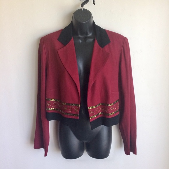 Allison-che Jackets & Blazers - Allison-Che Cropped Jacket Size 14W Wine And Black Allison-che Jackets & Blazers - Allison-Che Cropped Jacket Size 14W Wine And Black